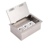 Bewinner Prise Encastrée au Sol avec 3 Prises à 2 Broches, Kit de Boîte de Prise électrique à Couvercle Rabattable en Acier Inoxydable avec Joint étanche, Puissance Nominale de 4 KW