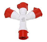 Bewinner Prise Industrielle étanche IP44 32 A 1 Entrée 3 Sorties 5 Broches 380-415 V Prise d'aviation Multifonctionnelle avec Couvercle Anti-poussière, Coque Isolée PA66, Conducteur en Laiton pour