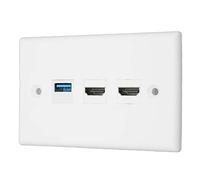Bewinner Prise Murale HDMI 3 Ports avec USB 3.0, Plaque Murale Ethernet sans Soudure pour Téléviseurs HD Muraux, Lecteurs Vidéo en Streaming, Projecteurs, pour Bureau à Domicile