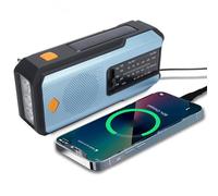 Bewinner Radio d'urgence à la Manivelle, Radio Météo de la NOAA à Alimentation Solaire avec AM FM WB, 2000mah Batterie Rechargeable, Lampe de Poche LED et la Lumière de Lecture, SOS Alarm