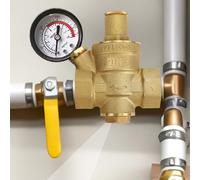 Bewinner Réducteur de Pression d'eau en Laiton DN15 1/2" avec Manomètre, Valve de Contrôle de Pression de Type Piston à Filtre intégré pour Plomberie, Usage Domestique et Commercial