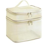 Bewinner Sac de Maquillage de Voyage en de Nylon, Organisateur de Cosmétiques, Rangement Portable pour la Maison et L'hôtel, Pochette de Maquillage Légère 8.66x8.27x6.50in (Beige)