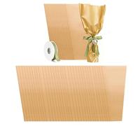 Bewinner Sacs d'emballage de Fleurs 50 Pièces avec Ruban Vert, Pochettes Florales Imperméables en Papier Kraft Marron pour Bouquets, Mariages, Magasins - Ouverture Trapézoïdale, Utilisation Facile,