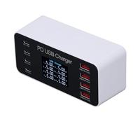 Bewinner Station de USB 65 W à 8 Ports, écran LCD, Chargement Rapide PD, Chargement par Hub USB Multi-Ports, pour Voyage et Usage Domestique, évite la Surchauffe, la Surcharge, la (Prise