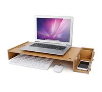 Bewinner Support de Moniteur en Bois avec Support pour Smartphone pour Bureau à Monter Soi-même (Couleur du Bois de Cerisier)
