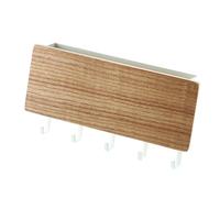Bewinner Support Mural de Couloir en Bois, Porte-clés Multifonctionnel sans Perforation avec Crochets et étagères pour Sac, Chapeau, écharpe, Couleur Noyer, Design (Couleur du bois naturel)