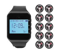 Bewinner Système de Téléavertisseur de Restaurant, 10 Téléavertisseurs pour Soignants, 1 Récepteur de Montre, Système D'appel sans Fil IPX4 avec Vibration, Clignotant et Buzzer pour église, (Black)