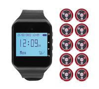 Bewinner Système de Téléavertisseur de Restaurant, 10 Téléavertisseurs pour Soignants, 1 Récepteur de Montre, Système D'appel sans Fil IPX4 avec Vibration, Clignotant et Buzzer pour église, (Rouge)
