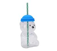 Bewinner Tasse en Paille d'ours en Verre Borosilicate Réutilisable en Forme d'animal, Bouteille à Boire avec Bouchon en Silicone pour café, Lait, thé aux Fruits, Jus - Bleu (BLUE)