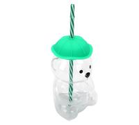Bewinner Tasse Ours de 20 Oz, Tasse en Verre à Haute Teneur en Borosilicate avec Paille et Capuchon Réutilisables, Jolie Ours 3D pour café glacé, thé Chaud, Cacao, Bouche Large Facile à Nettoyer