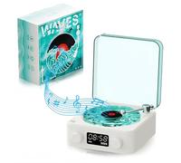 Bewinner Tourne-Disque Vinyle 3 en 1, Platine Vinyle Vintage, Haut-Parleur Bluetooth avec qualité Sonore Stéréo, Veilleuse, Affichage de L'heure et de la Batterie (White)