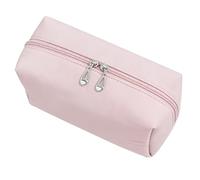 Bewinner Trousse de Maquillage Portable pour Femme, Petite Trousse de Rangement pour Cosmétiques avec Double Fermeture éClair, de Toilette de Voyage en Nylon Imperméable, Beige Clair (Rosâtre)