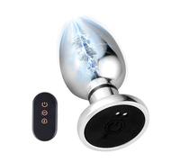 BEWISH Plug Anal Fiche avec 10 Modes de Vibration et 10 Modes de Choc Electrique Acier Inoxydable Plug Anus Électrique Avec Télécommande Butt Plug Sex Toys (Taille S)