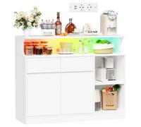 BEWISHOME Buffet Cuisine, Meuble de Rangement avec Placard 2 Portes, 2 Tiroirs,Enfilade avec étagère Ouverte, 100 x 80 x 35 cm, pour Salle à Manger, Salon, Cuisine, Entrée, Blanc