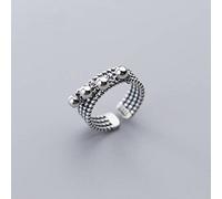 BEWITCHYU S925 Bague en Argent, Dames Thai Argent Rétro Multi-Couche Anneau de Torsion Anneau de Doigt Perle Légère Anneau de Perle Rondebague en argent s925, Ouverture réglable
