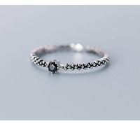 BEWITCHYU S925 Bague en Argent Thai Rétro Unique Diamant Ouverte Mode de Style Ethnique - Diamant Noir, Ouverture Réglable