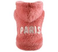 Bewnvne Pull chaud pour animal de compagnie - Sweat à capuche avec capuche - Couleur unie - Manteau chaud en peluche - Lettre - Vêtements chauds pour chiots en hiver et en automne avec des mots (rose