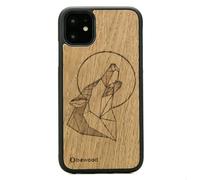 Bewood Coque de protection en bois véritable compatible avec iPhone, collection d'animaux géométriques, design loup, chêne, cadre en silicone TPU, noyau en polycarbonate