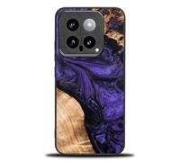 Bewood Coque de protection unique compatible avec MagSafe, bois véritable et résine, design marbre violet doré, anti-chocs, silicone TPU, chargement inductif