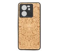Bewood Étui de protection en bois compatible avec Xiaomi 13T/13T Pro, Aniegre - Étui de protection en bois naturel - Design calendrier aztèque - Coque fabriquée à la main - Anti-chocs avec cadre en