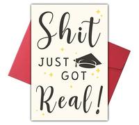 Bewoow Carte de remise de diplôme grossière pour homme et femme, cadeau de félicitations sarcastiques pour amis, famille, carte de diplôme amusante « Shit Just Got Real »