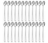 BEWOS Latte Macchiato Set de Cuillères 24 Pièces, 19,7 cm (7.8") Cuillère à Boisson Longue en Acier Inoxydable, Cuillère à Espresso en Acier Inoxydable, Poli Miroir, Lave-vaisselle