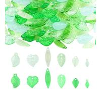 Bewudy Lot de 120 pendentifs en forme de feuille transparente en acrylique avec trous - Feuilles vertes transparentes - Pour travaux manuels, fabrication de bijoux, porte-clés (12 styles)