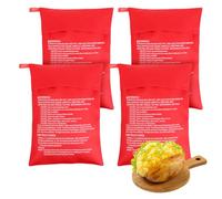 Bewudy Lot de 4 sacs de cuisson réutilisables pour pommes de terre au four à micro-ondes, 25 x 19 cm, parfaits pour les pommes de terre au four, les patates douces, le maïs, et plus encore