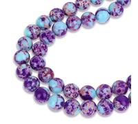 Bewudy Lot de 46 Perles en Jaspe Impérial Bleu Violet de 8 mm pour la Fabrication de Bracelets, Colliers et Bijoux