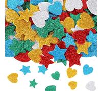 Bewudy Lot de 750 autocollants en mousse pailletée - Étoiles - Autocollants colorés - Cœur - Paillettes - En caoutchouc mousse - Pour enfants - Pour décoration murale, bricolage