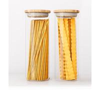 Bewunder Napoli Set de 2x 2L bocaux de conservation en verre borosilicate avec couvercles en bambou naturel pour la conservation hermétique des céréales, des Spaghettis, du sucre, de la farine etc