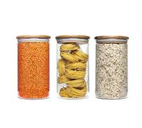 Bewunder Tirol Set de 3x 1L bocaux de conservation en verre borosilicate avec couvercles en bambou naturel pour la conservation hermétique des céréales, des pâtes, du sucre, de la farine, etc
