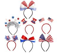 Bexdug Bandeau du 4 juillet, bandeau de jour de l'indépendance | Accessoires de cheveux en blanc et bleu rouges | Ensemble de 7 cerceaux de cheveux pour le défilé Memorial Independence Day Veterans