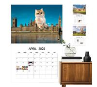 Bexdug Calendrier mural 2025 Fun Cats - Calendrier mural urbain Big Cat Earth - Calendrier mensuel avec bâtiments emblématiques - Calendrier vertical carré pour bureau mural