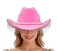Bexdug Chapeau De Cowboy À Strass | Couvre-Chef À Large Bord Fantaisie,Occidental À Strass Avec Perles,Pour Fête Célébration Cosplay Séance De Photographie Soirée Festival