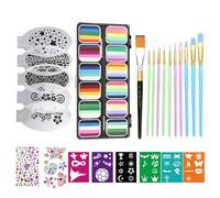 Bexdug Peinture pour le Visage - Palette de Peinture Faciale Lavable - Palette de 12 Cases avec Pinceaux, Pochoirs, Strass, Cosmétiques Solubles dans l'Eau pour Garçons, Filles, Adolescents, Adultes,