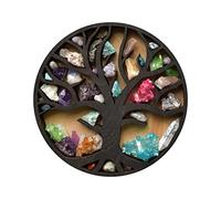 Bexdug Présentoir en Pierre de Cristal - Décor d'affichage Mural Arbre de Vie pour Chambre à Coucher, Salon,Étagère Porte Arbre Gravé pour Huiles Essentielles, Statues, Pierres