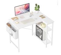 BEXEVUE Bureau en forme de L, table de jeu, 100 x 70 cm, avec étagères, table d'angle réversible pour PC, table de jeu d'angle pour études, travail à domicile, chambre à coucher, blanche