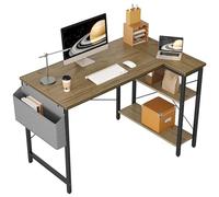 BEXEVUE Bureau en forme de L, table gaming, 100 x 70 cm, avec étagères, bureau d'angle réversible pour PC, bureau pour études, travail à domicile, chambre à coucher, gris