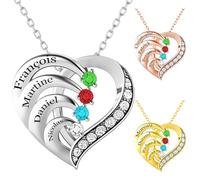 BEXOA Collier Personnalisé Prénom - Pendentif Personnalisé Cœur en Argent avec Gravé de 1-4 Nom et Pierre de Naissance, Cadeau de Valentin, Fête des Mères, Bijoux pour Femme Maman Mamie Fille (Cœur)