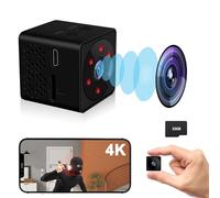 Bextgoo Camera Espion, Options Wi-FI ou sans Wi-FI, 4K Mini Camera sans Internet avec Carte TF 32 Go, Angle Large de 150°, Vision Nocturne, Détection de Mouvement, Notification Instantanée (Noir Mat)