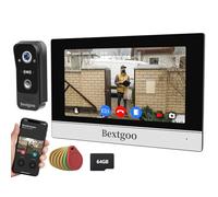 Bextgoo Visiophone Filaire, 2K Visiophone Connecté WiFi, Interphone Vidéo 4 Fils, Moniteur Tactile Couleur 7" avec Carte SD 64G, App, Carte IC Unlock, Vision 170°, Détection Mouvement AI, IP66