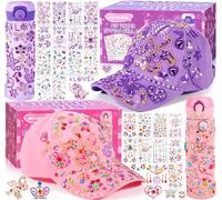 BEYAOBN Cadeaux pour Filles DIY Casquette de Baseball et Bouteille d'eau, Kit de Bricolage pour Enfants avec Sticker Licorne Strass Retour à L'école Anniversaire Cadeau Filles 4-12 Ans, Violet