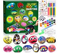 BEYAOBN kits de loisirs créatifs/ de Bricolage pour Enfants,10 Galets à Décorer, Kits de Peinture Rupestre, avec 24 Peintures (peintures standard et métalliques, autocollants, colle à paillettes)