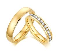 Beydodo Bague Fiancaille Couple Acier Inoxydable, Bague En Or avec Zirconium Taille 52 et Taille 57 Bague de Mariage Femme et Homme