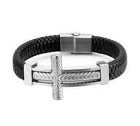 Beydodo Bracelet Cuir Homme Tressé, Bracelet Avec Croix Motif Épi de Blé Acier Inoxydable 19 cm de Longueur, Bijoux pour Noces de Froment