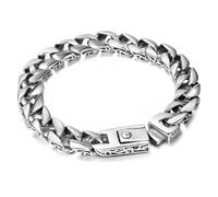 Beydodo Bracelet Homme Acier Inoxydable Argenté, Chaine Bracelet Gourmette Longueur 21.5 cm, Largeur de 11.5 mm, Bijoux Hip Hop