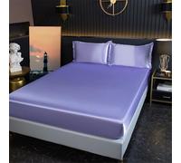 Beydodo Drap Housse 200x220cm, Drap Housse Soie Glacée Aspect Satiné Violet Clair Uni Housse de Protection Matelas Lavable en Machine