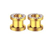 Beydodo Ecarteur d Oreilles 2mm, Tunnel Oreille Acier Chirurgical 2 Pièces Oreille Jauges Expansion Anneau d'or avec Zirconium