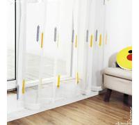 Beydodo Rideaux Voilage Blanc à Oeillets, Rideau Semi Transparent Salon 137x214cm Voilage Polyester Uni Blanc avec Blé Brodé, Lot de 2